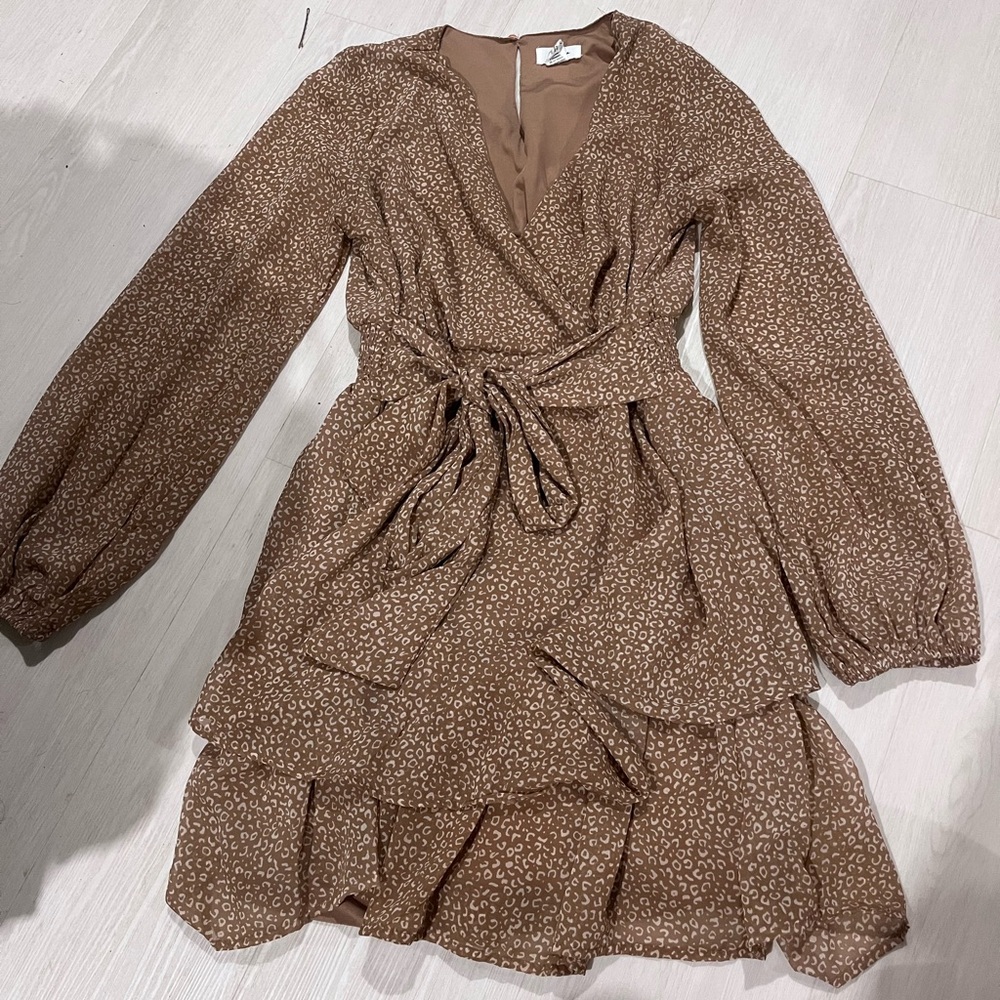 Japra Layered Brown Long Sleeve Dress